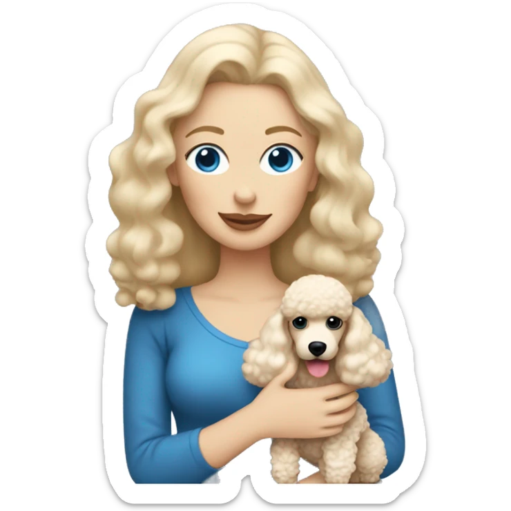  mom with straight blonde hair and blue eyes is holding a cream poodle  sticker