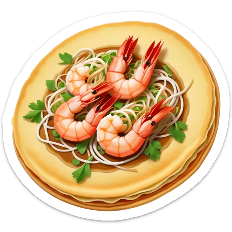 Cinematic Realistic B√°nh x√®o Dish Emoji, depicted as a crispy Vietnamese pancake filled with shrimp, pork, and bean sprouts rendered with dynamic textures and vibrant, appetizing lighting. sticker