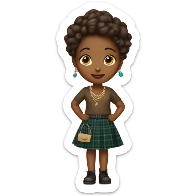 Brown girl with plaid skirt with jewelry accents sticker