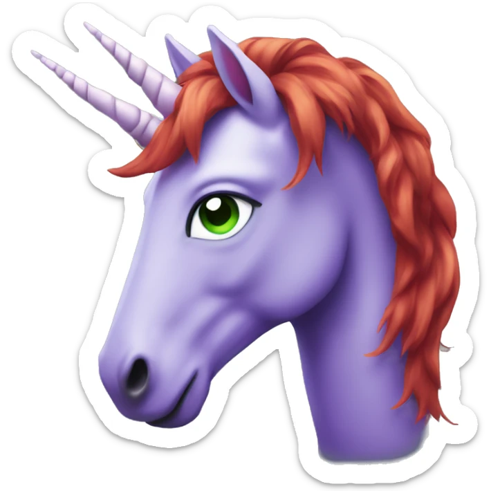 Purple unicorn with green eyes and red hair sticker