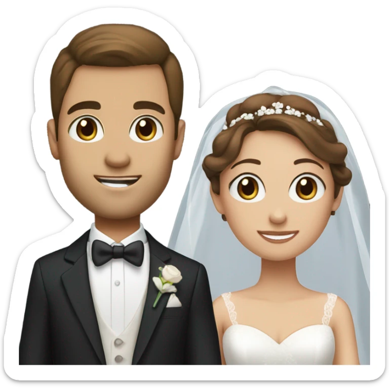 Bride with brown hair and brown eyes & groom with brown hair and blue eyes  sticker