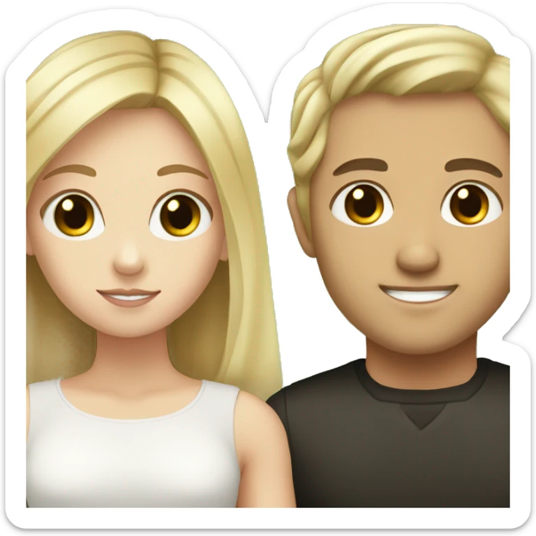 Girl, straight blonde hair, white, green eyes; man, black hair, white, brown eyes sticker