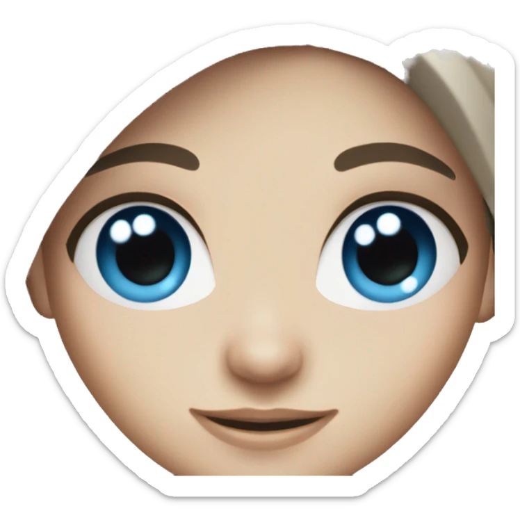 white girl with dark brown hair and blue eyes and smiling sticker