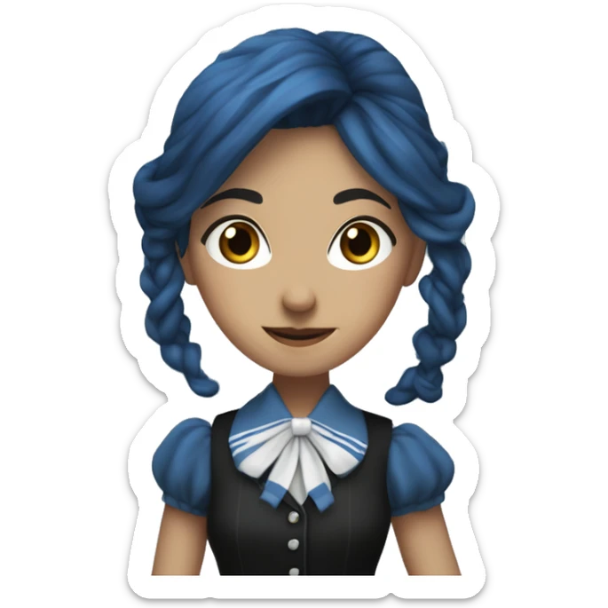 enid sinclair from Nevermore academy in blue and black vertically striped school uniform dancing to music  sticker