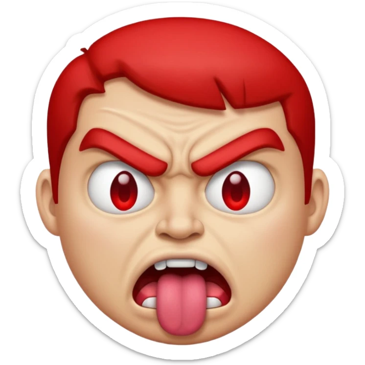 Red angry face emoji with tongue out in annoyance sticker