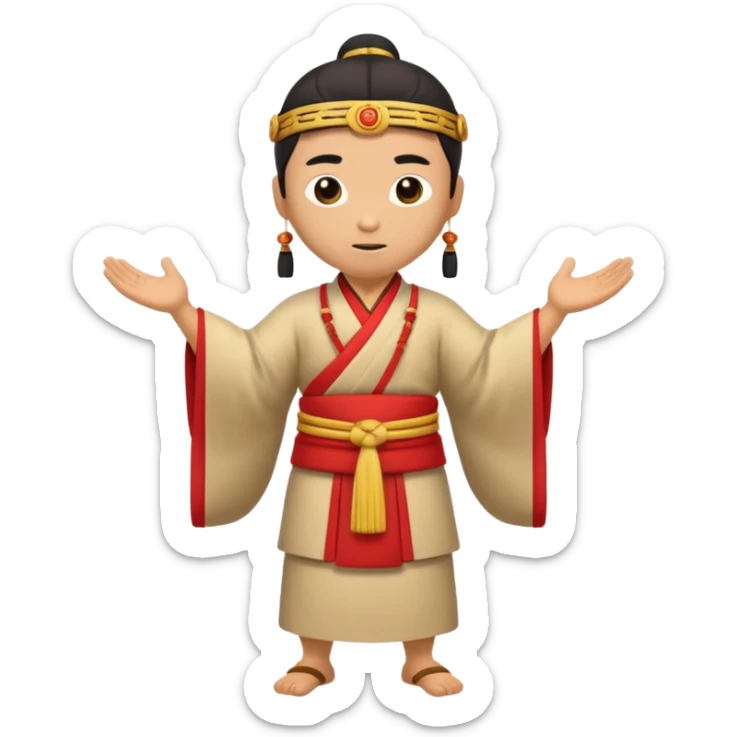 create an emoji set of a cartoonish full body character from china from 2000 BC doing 16 verbs or emotions sticker