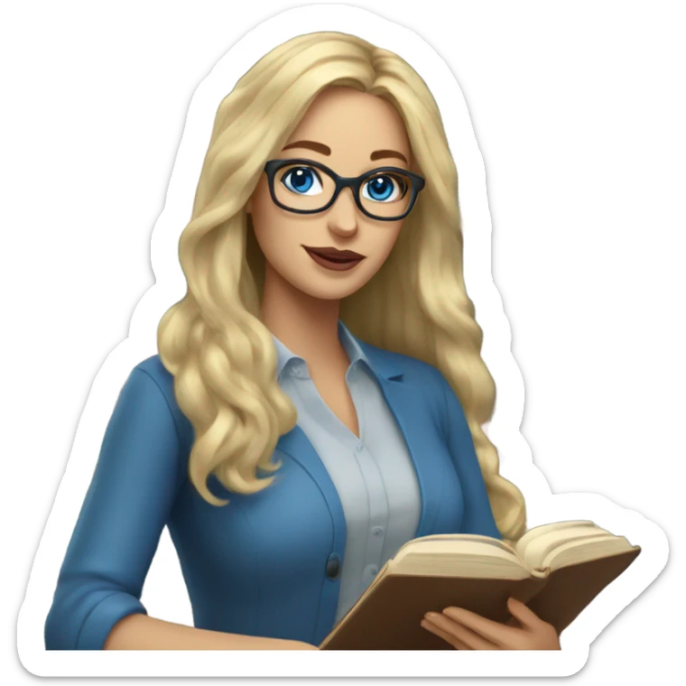 Real Woman teacher blonde long flowing hair glasses blue eyes with book sticker
