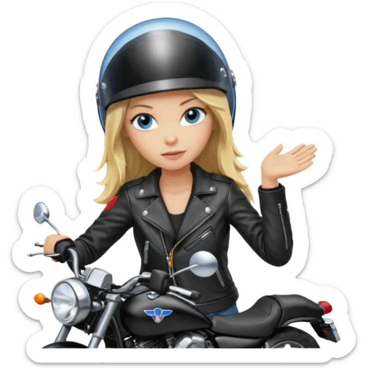 moça cabelo comprido loira de olho azul de capacete em uma moto honda preta  sticker