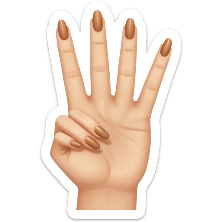 Une main humaine faisant le chiffre deux avec les doigts (index et majeur levés, les autres doigts repliés), fond neutre, photo réaliste. avec des ongles si possible  sticker