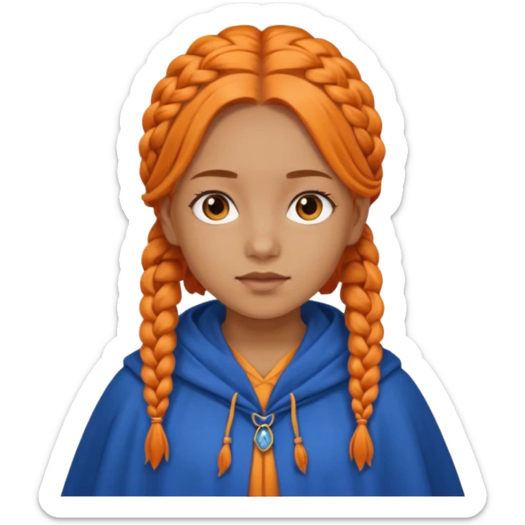 orange braids hair girl, tan skin, wear blue cloak sticker