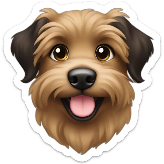 bouvier fawn brown and black puppy face very long hair smiling dark ears sticker