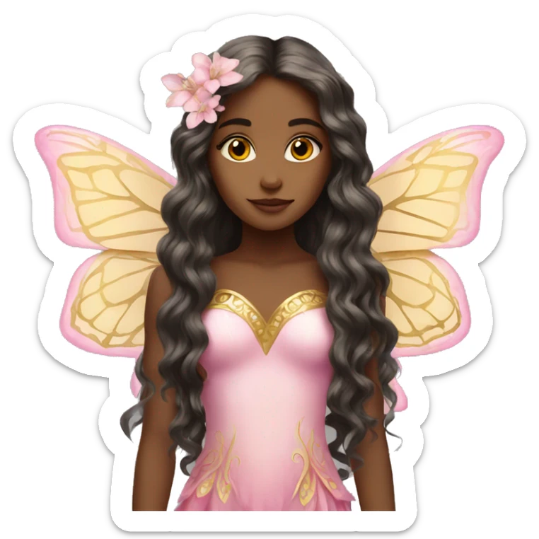 Beautiful, flower, fairy, pink, gold, long hair, butterfly wings sticker