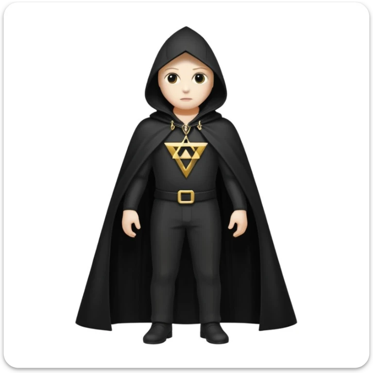 illuminati shadow figure standing in black cloak with gold triangle necklace, white background sticker