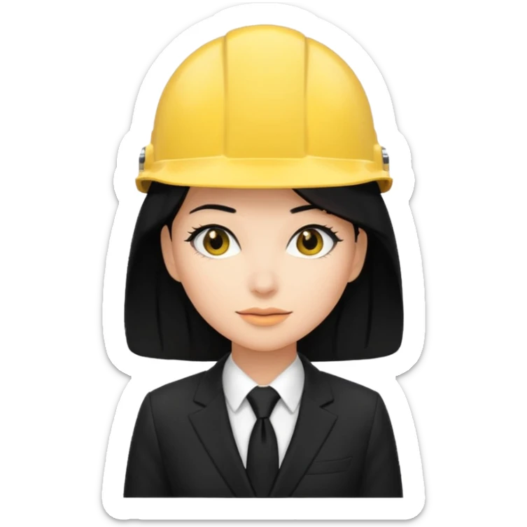 black suit black tie with yellow helmet ''black hair''  woman sticker