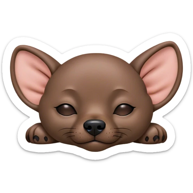 Meme-Worthy Cute Sleeping Xoloitzcuintle dog Portrait Emoji, Head resting peacefully with a contented smile, showcasing a sleek, muscular build with smooth, hairless ebony skin and gently relaxed wrinkles, eyes shut in a serene nap, Simplified yet hilariously adorable features, highly detailed, glowing with a soft, drowsy light, high shine, relaxed and utterly lovable, stylized with an air of playful laziness, bright and heartwarming, soft glowing outline, capturing the essence of a comically sleepy guardian, so meme-worthy it feels like it could instantly become the next viral sensation of adorable slumber! sticker