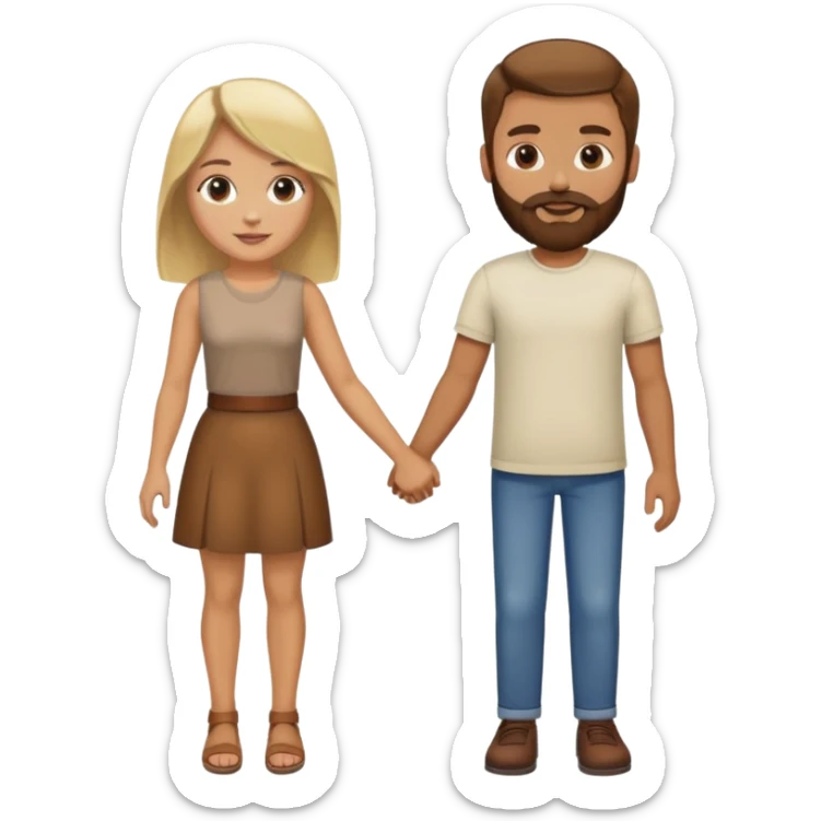 Mujer güera  de cabello castaño agarrada de la mano de hombre moreno con barba  sticker