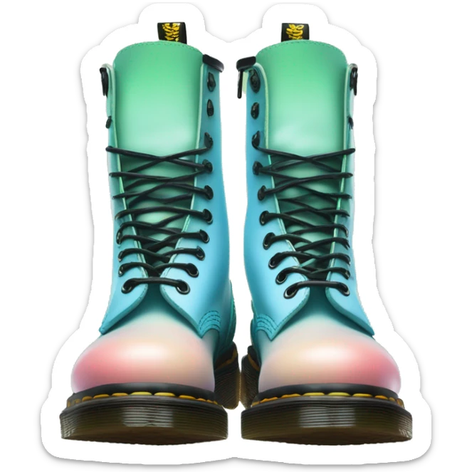 Realistic pair of pastel green pastel blue peach and black ombre Dr.Martens Jaddon boots facing forward.  sticker