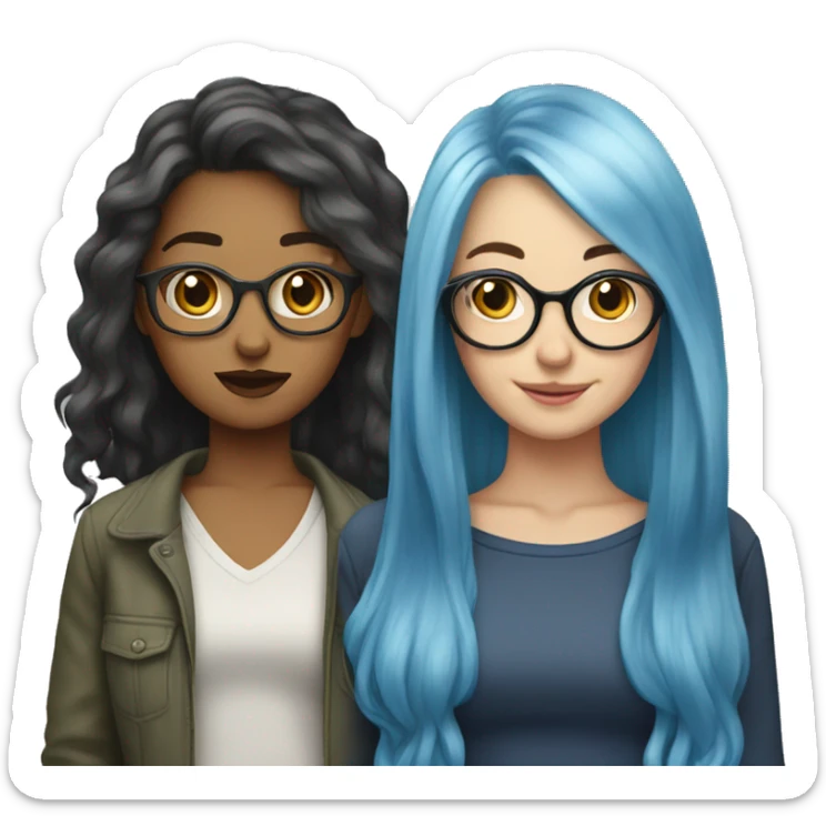 girls best friends, one long blue hair and glasses, other short blond hair sticker