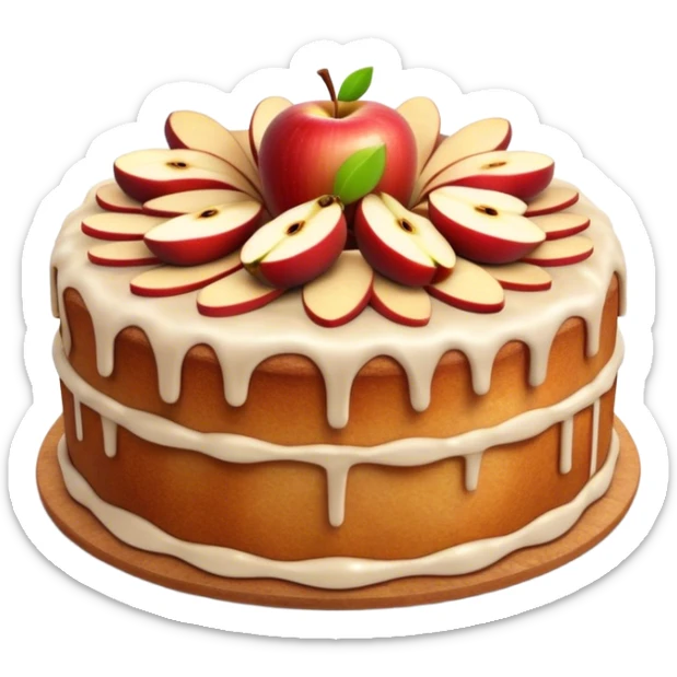 Cinematic Realistic Apfelkuchen Dessert Emoji, depicted as a classic apple cake bursting with cinnamon and apples rendered with soft textures and warm, inviting lighting. sticker