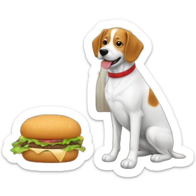 chien qui mange un hamburger avec un chien sur le canapé dans une maison avec une fenêtre en arrière plans  sticker