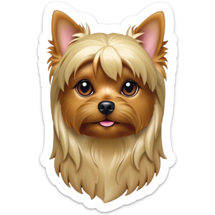 Cinematic Noble Yorkshire Terrier Portrait Emoji, Exuding refined charm and dignified poise, with a lustrous, silky fur in rich, deep hues, alert eyes and a confident expression, simplified yet exquisitely detailed, glowing with a soft, aristocratic radiance, high shine, embodying intelligent grace and classic elegance, soft glowing outline, capturing the essence of a regal Yorkshire Terrier ready to rule the screen with effortless sophistication! sticker