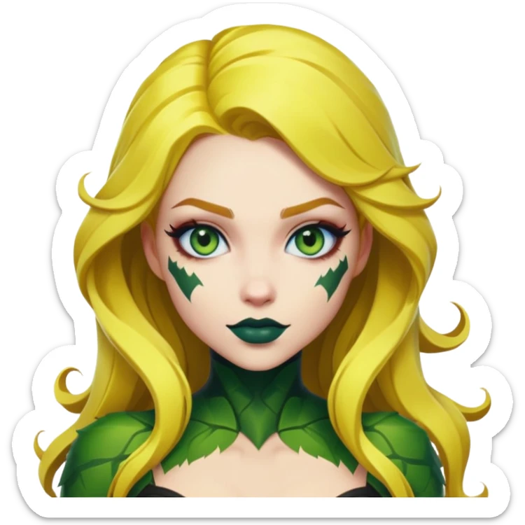 poison ivy fortnite skin blue eyes, dark green lip, yellow hair  sticker