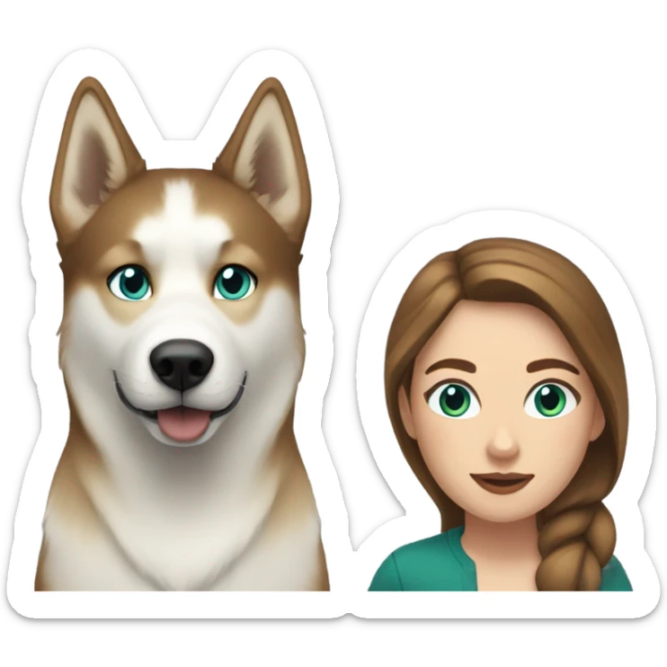 White Woman hair brown and bleus eyes and golden Husky With green eyes sticker