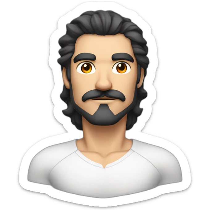 Cartoon, male, heroic, black hair, grey temples, thick mustache, square jaw, red costume, white chest, silver shoulders, white sleeves sticker