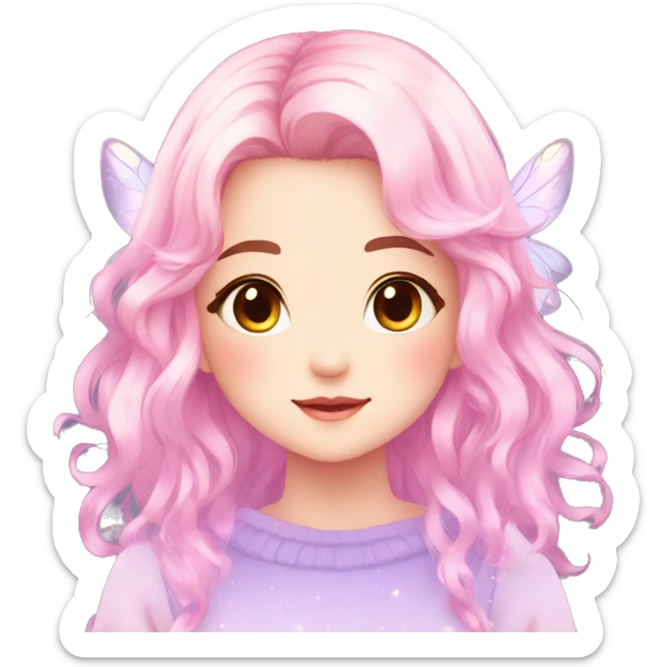 Gorgeous Cute Beautiful Blushing Petite Colorful-Shiny-Pastel-Fairy-Anime-Girl with beautiful gradient pastel hair aesthetic sticker