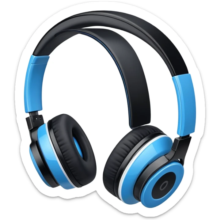 A side profile view of a pair of Black and blue and white wireless headphones sticker
