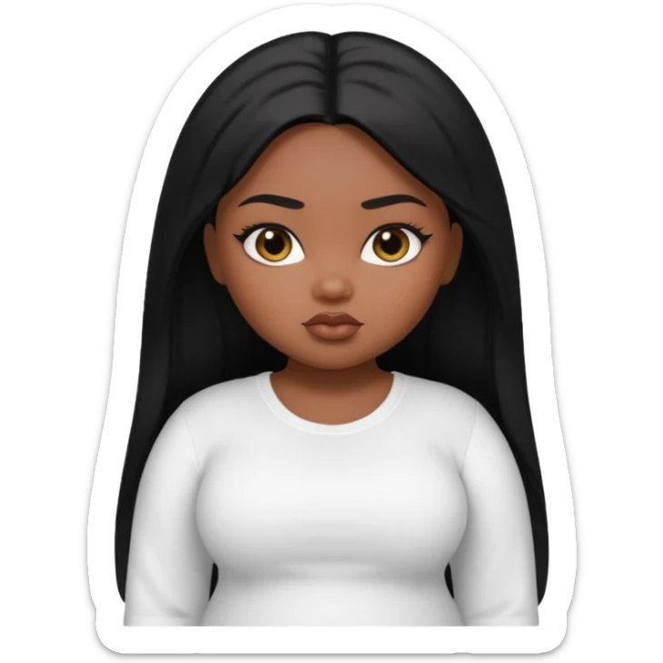 fat dark pretty bratz girl with black straight hair and white full sleeve sticker