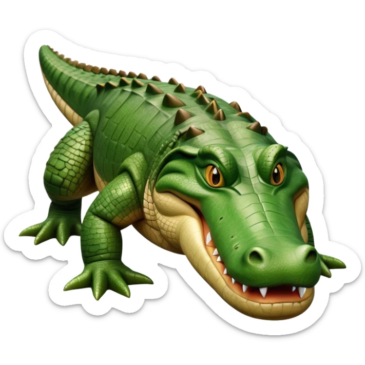 cinematic-crocodile-realistic-full-body-on all fours-emoji,-massive-scaled-body-partially-submerged-in-shallow-water,-head-tilted-dramatically,-rough-green-and-brown-hide-textured-with-deep-ridges,-simplified-yet-realistic-focused-features, head held high sticker