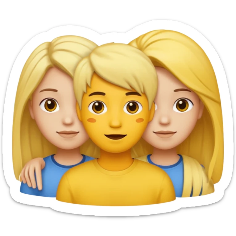 3 people, all yellow emoji skin color but different hair colors next to each other  sticker