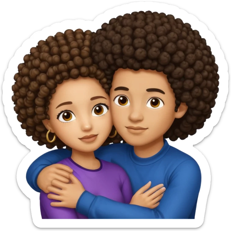 A lightskin with afro boy and brown skin girl with curls hug sticker