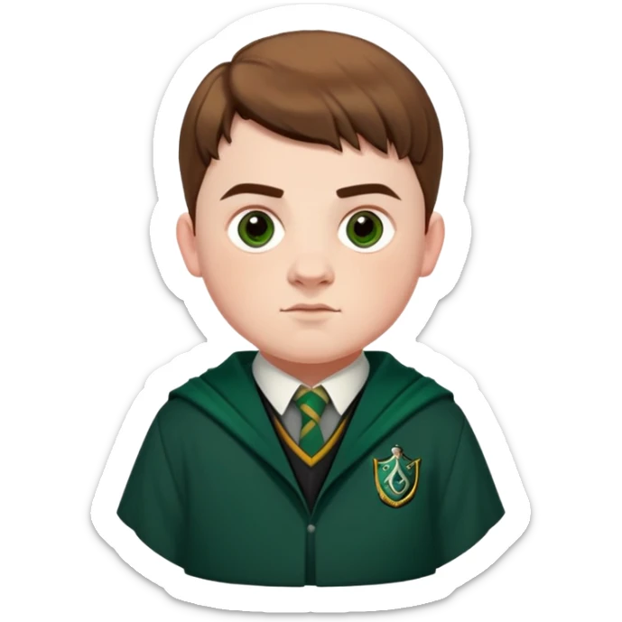 jamie waylett is vincent crabbe in harry potter, wear hogwarts slytherin uniform, very short brown hair sticker