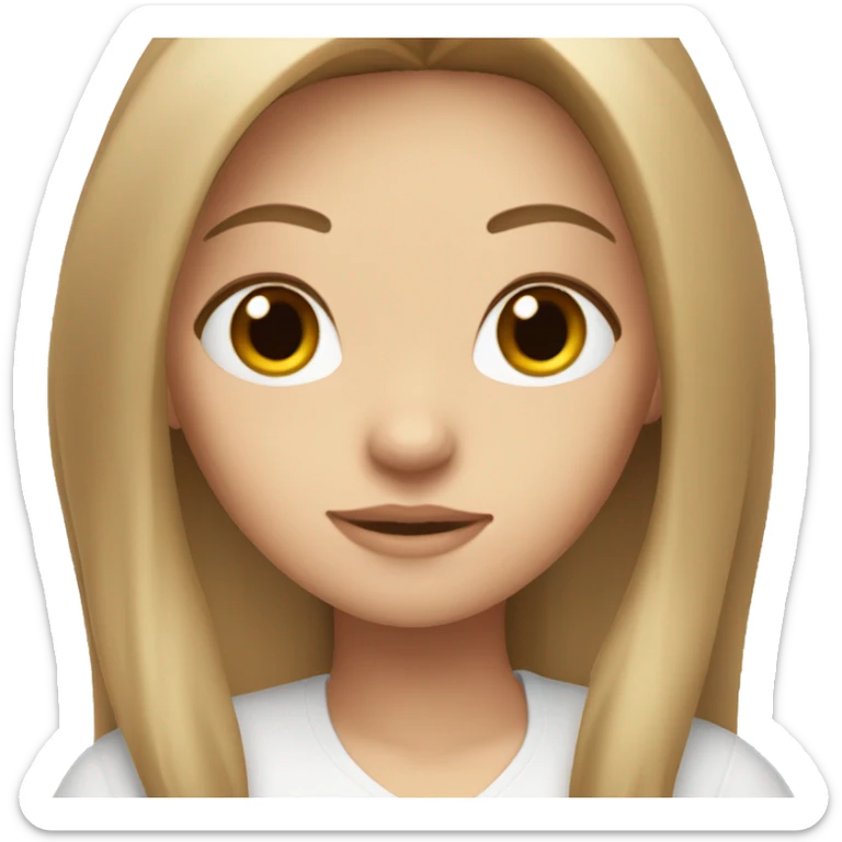 White girl with long light brown straight hair and brown eyes. She's wearing a white blouse.  sticker