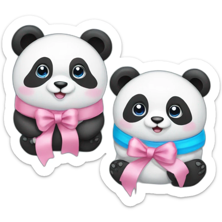 Couple panda cute , female panda pink ribbon, male blue ribbon sticker