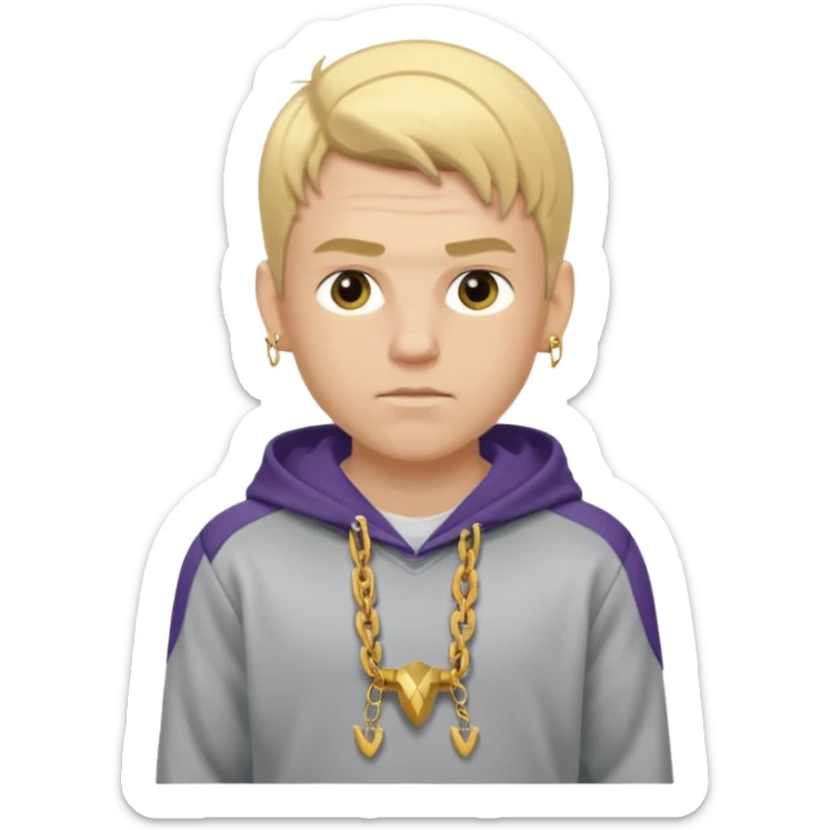 Tall boy with blonde hair wearing grey hoodie with Vikings jersey over it and a golden chain with black sweatpants  sticker