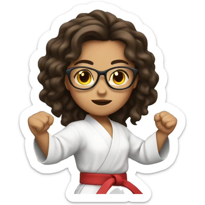 Girl with long wavy brunette hair and glasses doing karate stance sticker