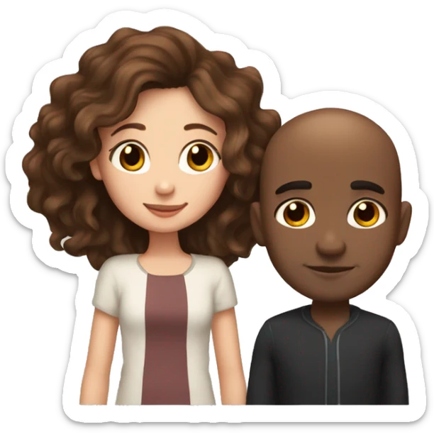 Beautiful Girl with long brown hair and boy with brown hair cuddling, Bald black man  sticker