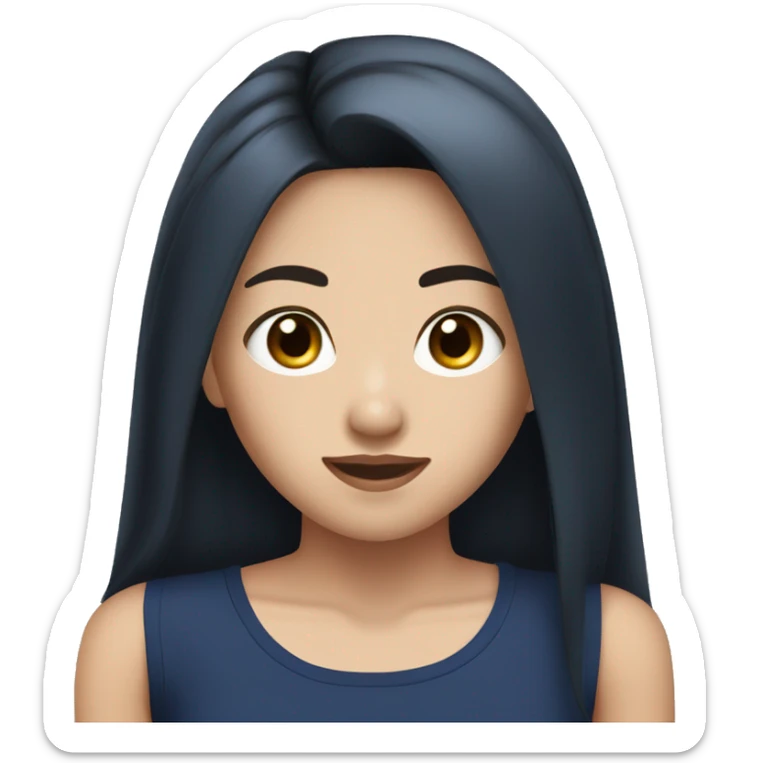 Asian girl with long black straight hair, silver earrings, and a navy tank top  sticker