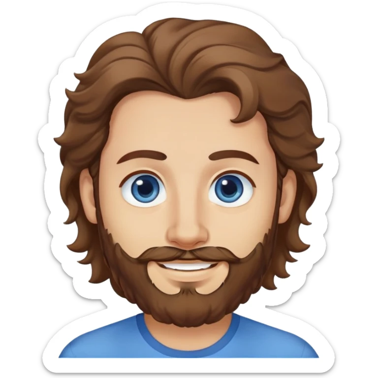 Lebanese man with one blue eye and one brown eye, light beard, kind smile, blue shirt, brown longish wavy hair sticker