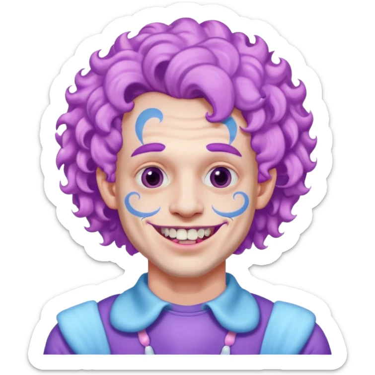 very cheerful colorful puffy violet curly haired man made out of cotton candy wearing teeth-braces and excessive face tattoos just face  sticker