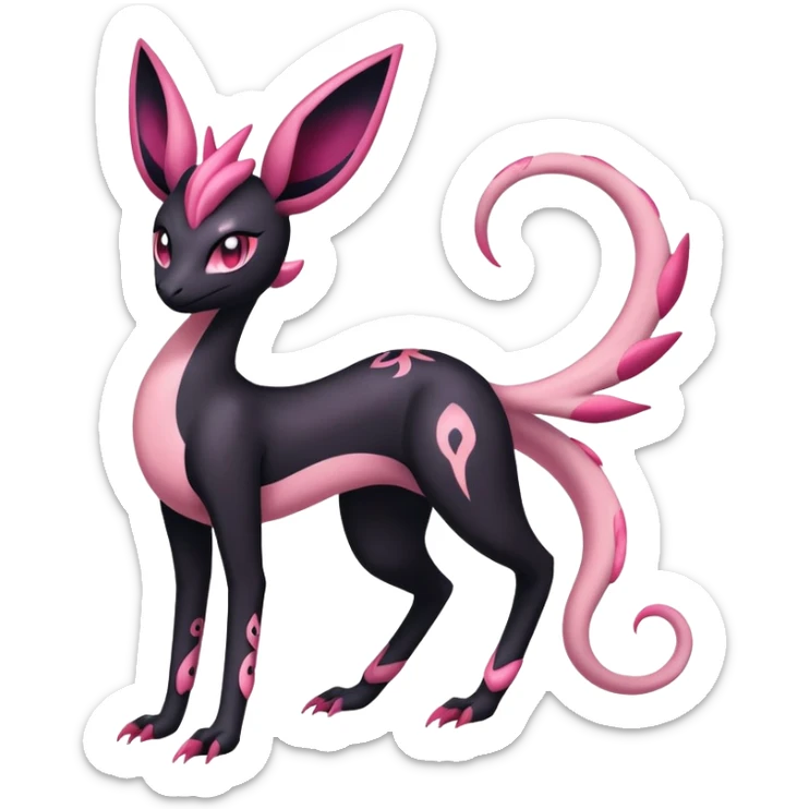 Black Dark Shiny Gothic Exotic Amaura-Salazzle-Aurorus-Sylveon-Fakémon-hybrid-creature (full body)  sticker