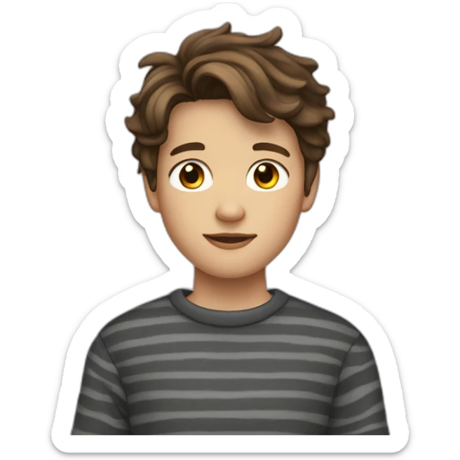 teenager boy brown wavy hair and dark gray striped sweater sticker