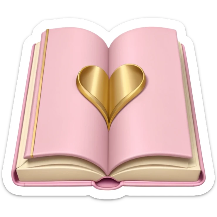 Pastel pink open book with cream pages, gold trim, satin cover sticker