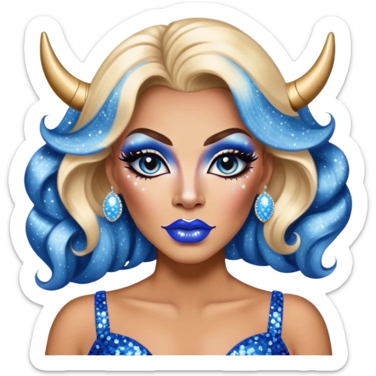 cowboy cow print blue drag queen glitter sparkles babe girl makeup diva brat sticker