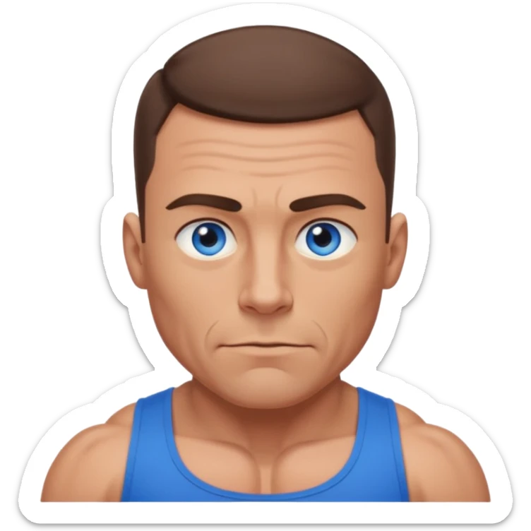 dad with very short shaved brown hair and blue eyes emoji with big muscles sticker