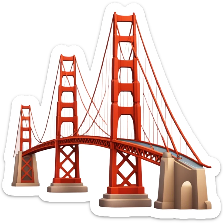 Cinematic Realistic Golden Gate Bridge Landmark Emoji, depicted with the iconic suspension bridge rendered with rich detail and vibrant, dynamic lighting. sticker