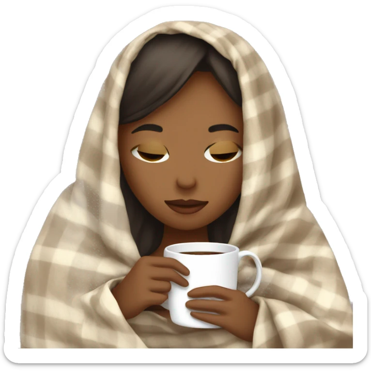 girl inside a blanket sipping coffee eyes closed sticker